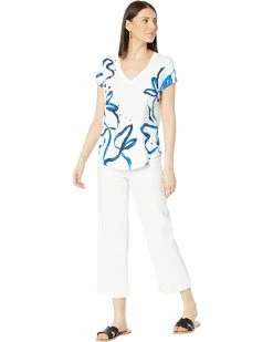 NIC+ZOE Shirts & Tops Floral Short Sleeve Rib Trim V Tee -NIC+ZOE outlet store 61sP9RtSnOL. AC SR736920