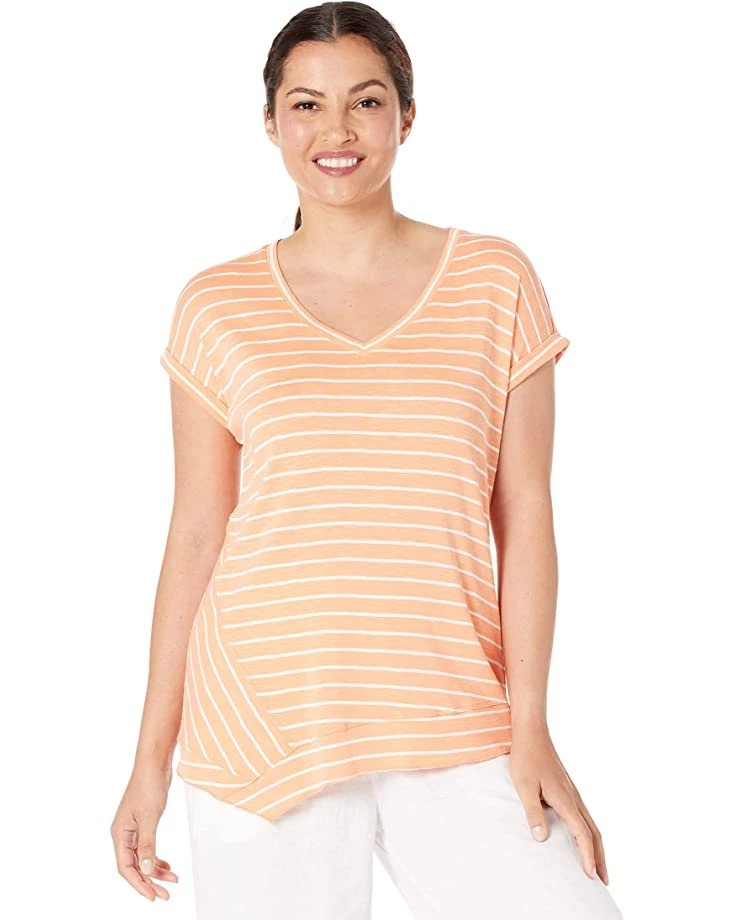 NIC+ZOE Shirts & Tops Striped Short Sleeve V-Neck Asymmetrical Tee 7 NIC+ZOE Shirts & Tops Striped Short Sleeve V-Neck Asymmetrical Tee - Image 5