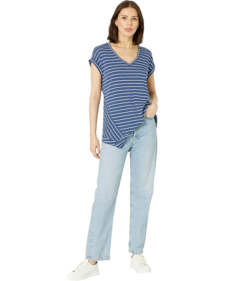 NIC+ZOE Shirts & Tops Striped Short Sleeve V-Neck Asymmetrical Tee 6 NIC+ZOE Shirts & Tops Striped Short Sleeve V-Neck Asymmetrical Tee - Image 4