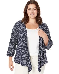 NIC+ZOE Sweaters Plus Size Mixed Lines Four-Way Cardigan
