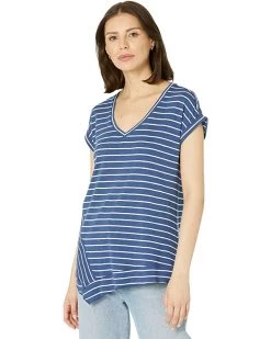 NIC+ZOE Shirts & Tops Striped Short Sleeve V-Neck Asymmetrical Tee